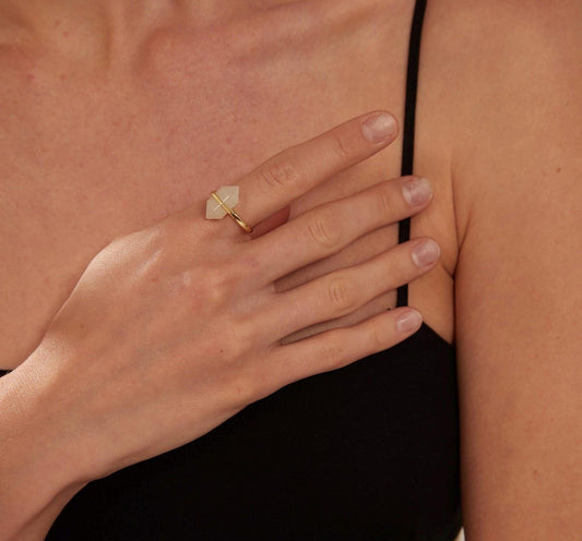 Natural Hexagon Moonstone Sterling Silver Ring