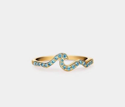 Blue Ocean Wave Stacking Ring in Silver and Gold