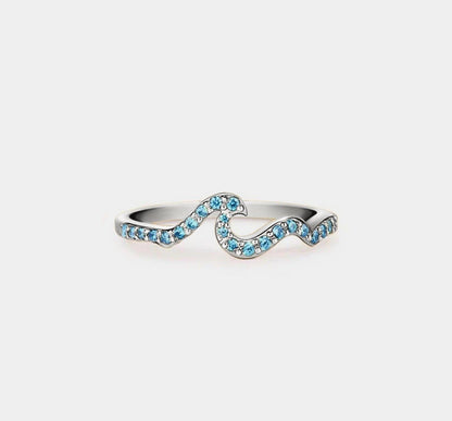 Blue Ocean Wave Stacking Ring in Silver and Gold