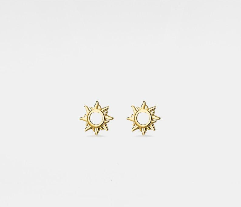 Personalized Gold Sun Stud Earrings