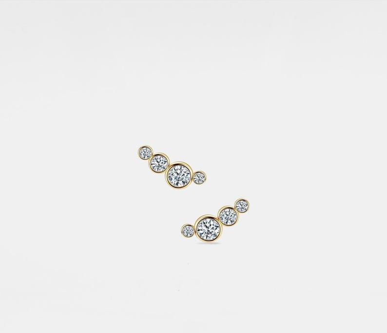 Dainty Moissanite Crawler Earrings in Silver