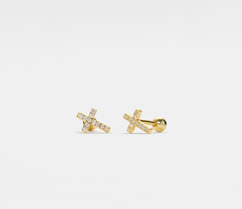 Dainty Gold Cross Stud Earrings