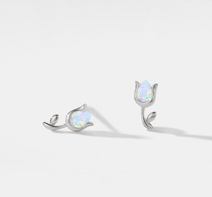 Tiny Opal Tulip Stud Earrings in Sterling Silver