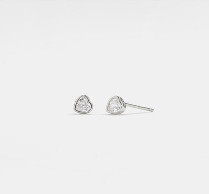 Dainty Gold Heart Stud Earrings in Sterling Silver