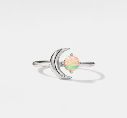 Opal Star Moon Open Ring in Gold and Silver