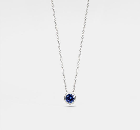 Custom Round Cut Birthstone Necklace in Silver