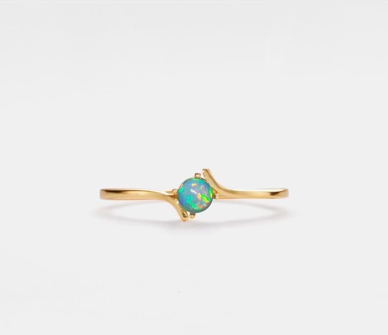 Natural Opal Gold Stacking Ring