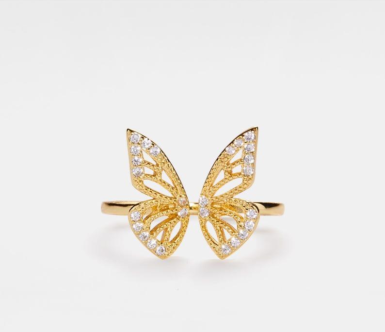 Personalized Dainty Gold Butterfly Ring