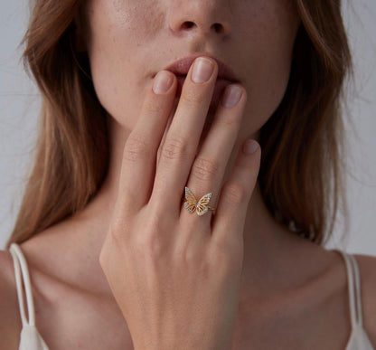 Personalized Dainty Gold Butterfly Ring