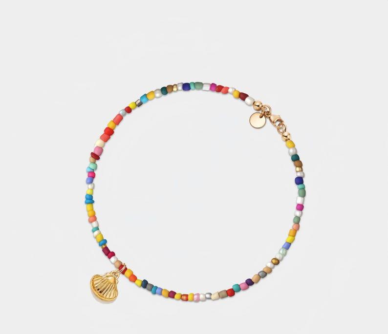 Rainbow Bead Seashell Anklet