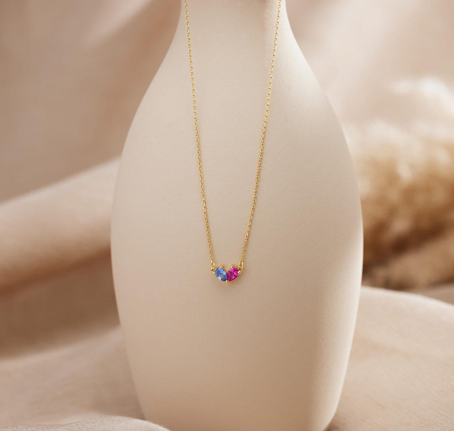 Personalized Heart Birthstone Necklace