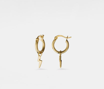 Personalized Lightning Bolt Hoop Earrings in Gold