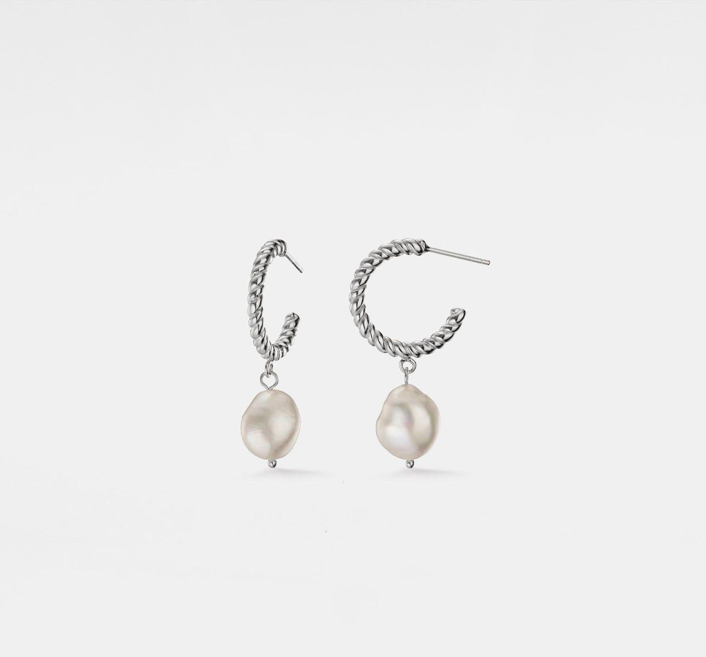 Baroque Pearl Gold Dangle Hoop Earrings