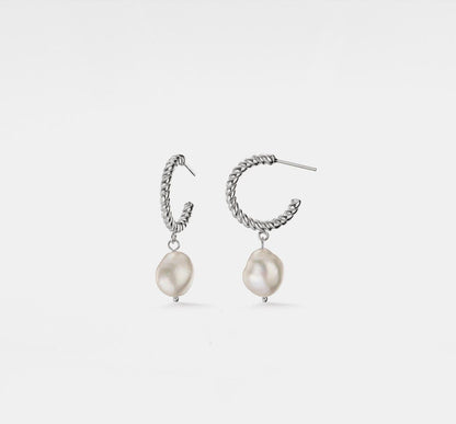 Baroque Pearl Gold Dangle Hoop Earrings