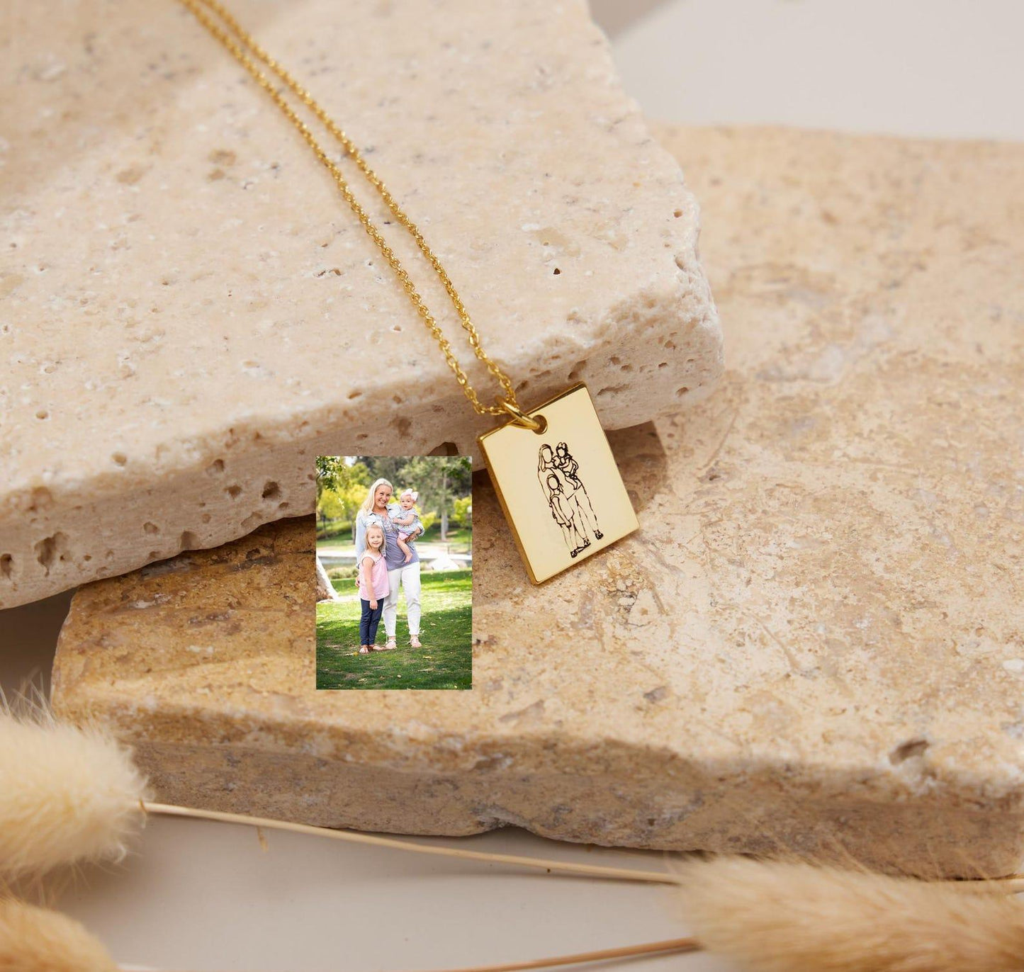 Custom Photo Necklace Outline Engraving in Gold