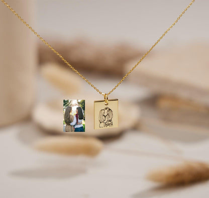 Custom Photo Necklace Outline Engraving in Gold