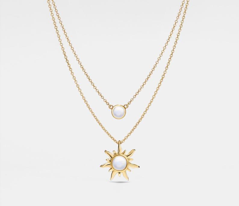 Sun Moon Opal Double Chain Necklace