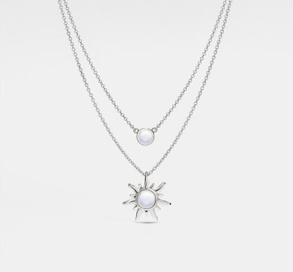 Sun Moon Opal Double Chain Necklace