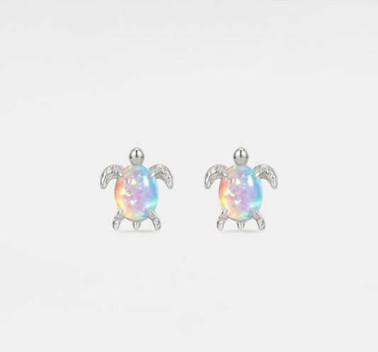 Dainty Opal Sea Turtle Stud Earrings