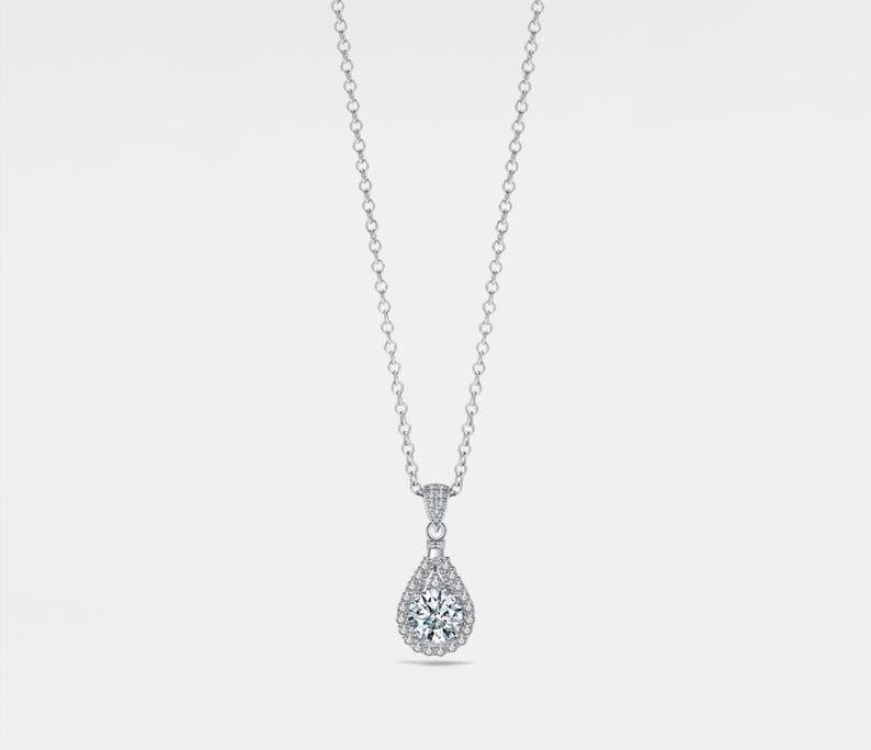 Teardrop Moissanite Halo Pendant Necklace