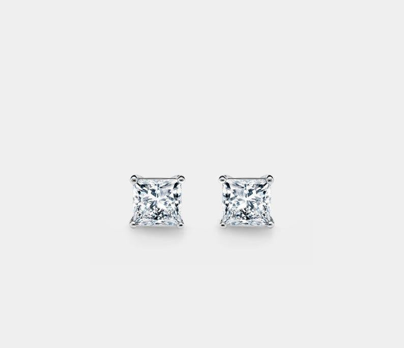 Princess Cut Moissanite Stud Earrings in Silver