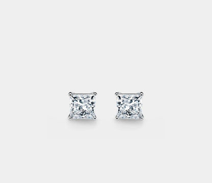 Princess Cut Moissanite Stud Earrings in Silver