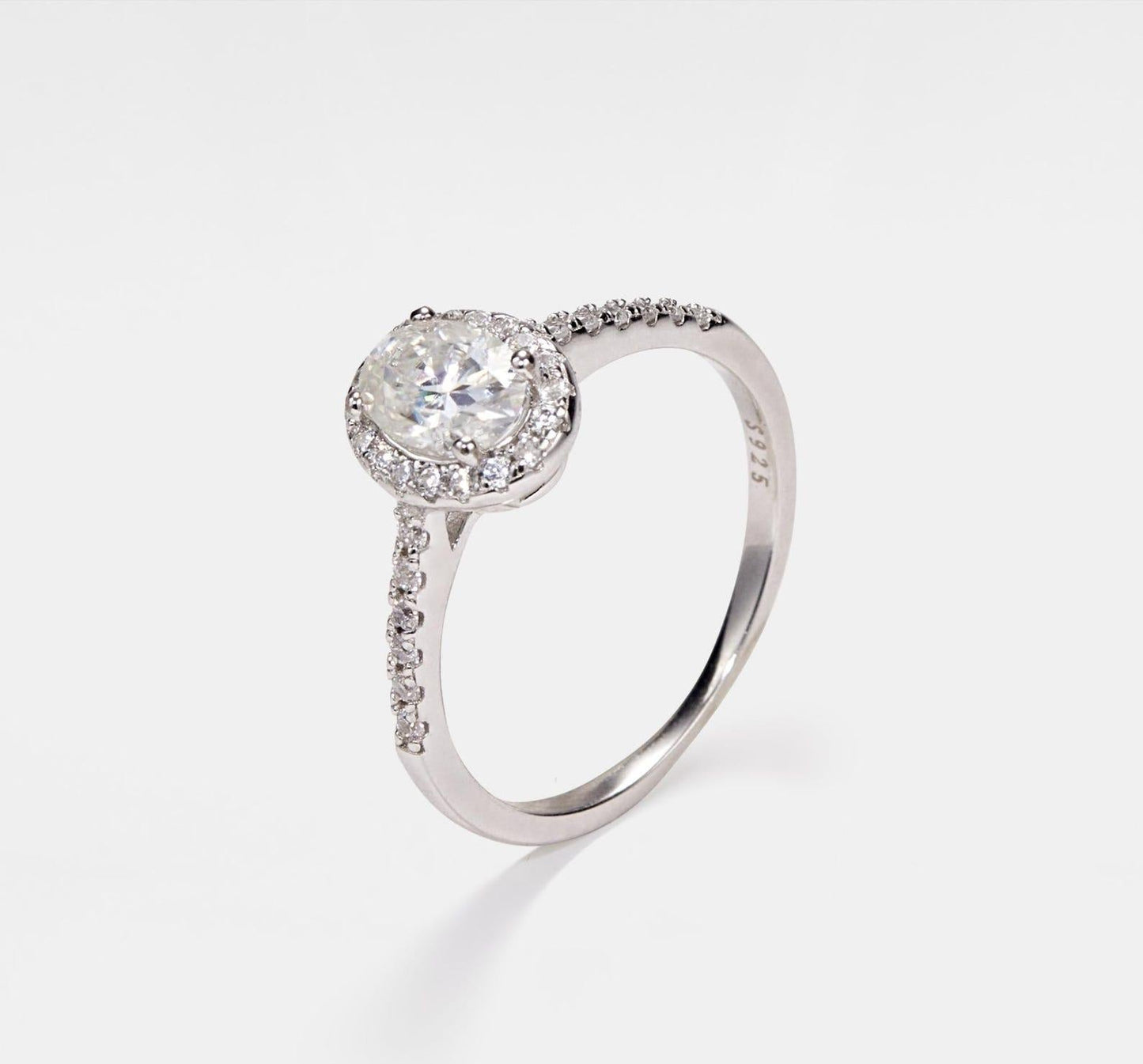 Oval Moissanite Engagement Ring in Platinum Plated Silver