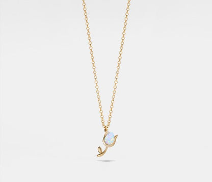 Dainty Opal Tulip Necklace in Sterling Silver