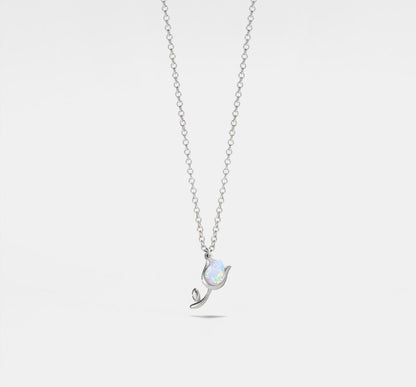 Dainty Opal Tulip Necklace in Sterling Silver