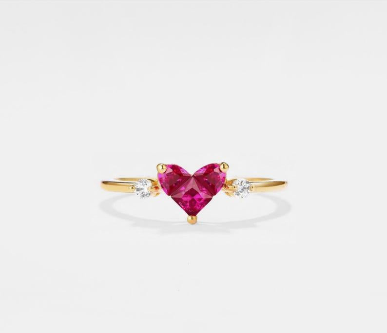 Ruby Heart Gold Stacking Ring