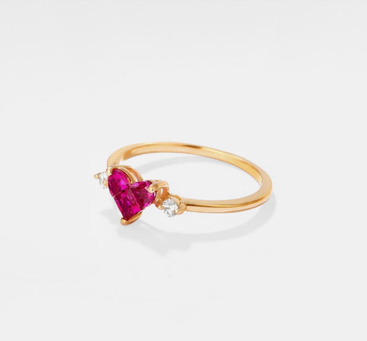 Ruby Heart Gold Stacking Ring