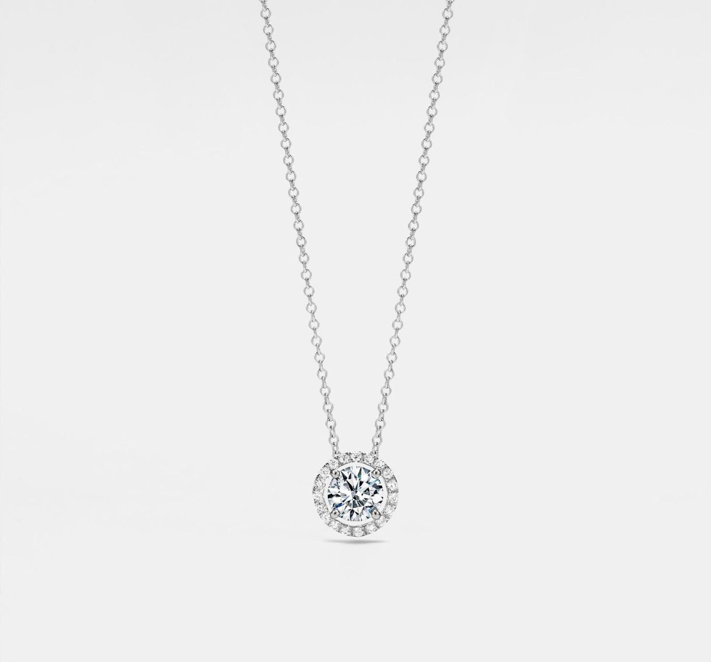 Round Cut Moissanite Halo Necklace in Silver