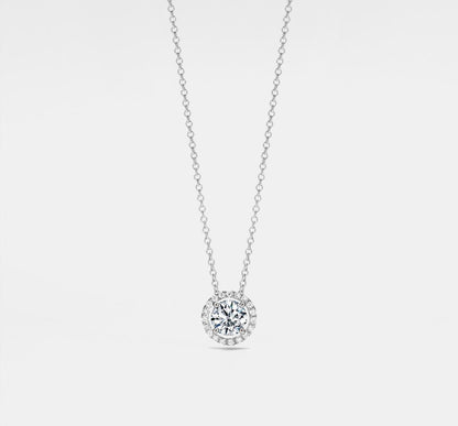 Round Cut Moissanite Halo Necklace in Silver