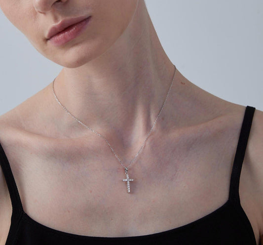 Gold Moissanite Cross Pendant Necklace