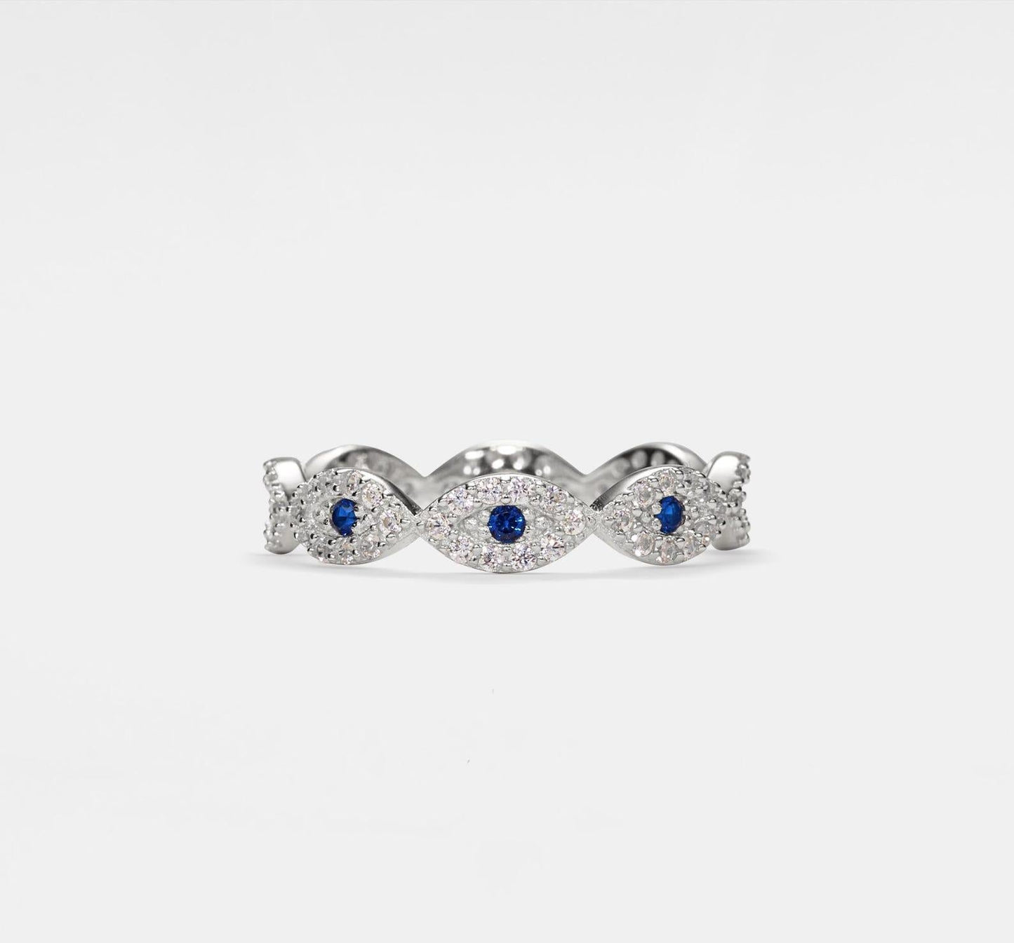 Blue Evil Eye Stacking Ring in Silver