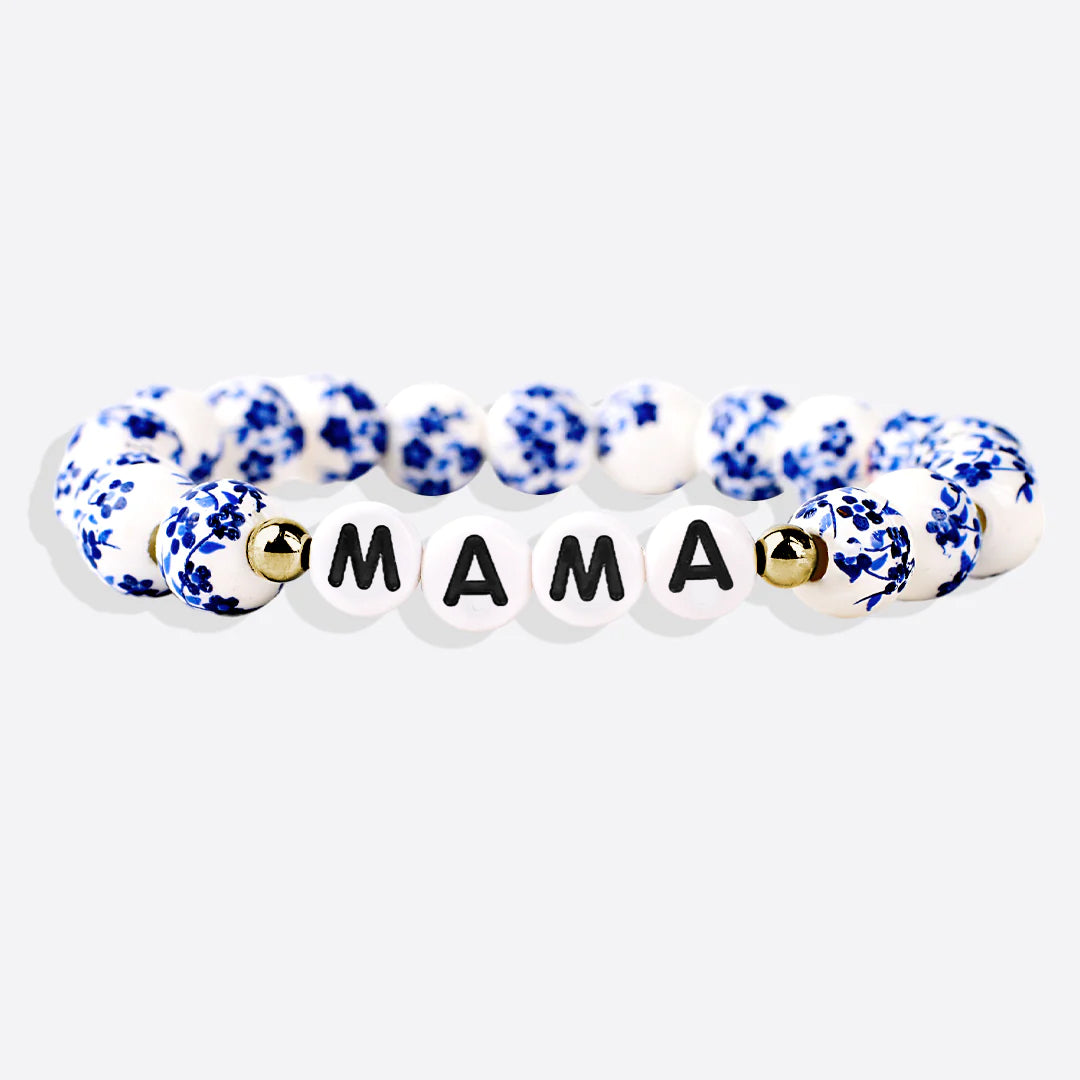 Customized Blue Porcelain Floral Beaded Bracelet