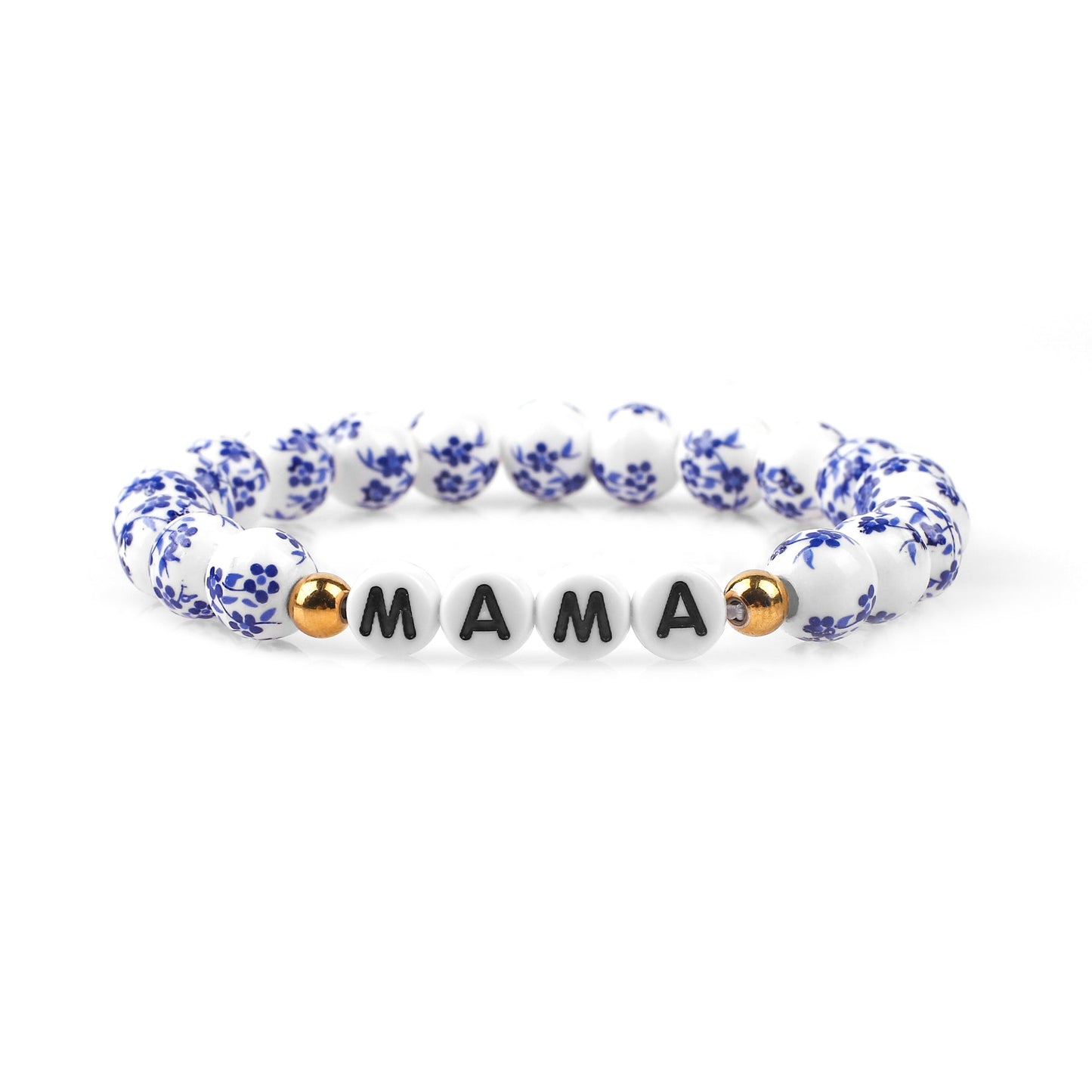 Personalized Blue Floral Beaded Bracelet