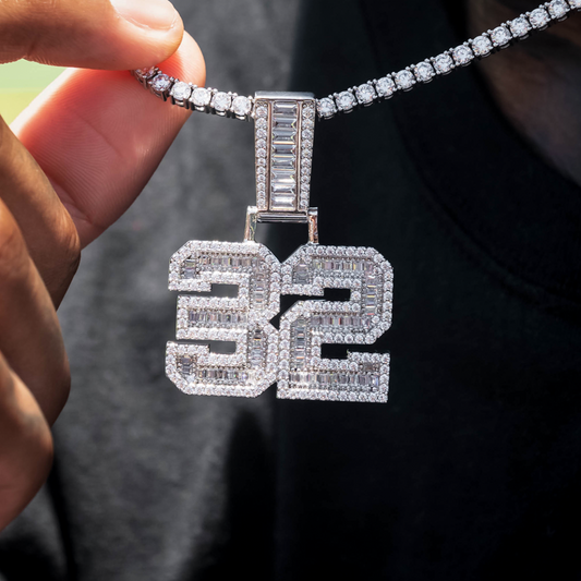 Personalized Iced Number Baguette Pendant