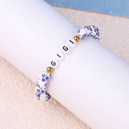 Personalized Blue Floral Beaded Bracelet