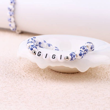 Personalized Blue Floral Beaded Bracelet