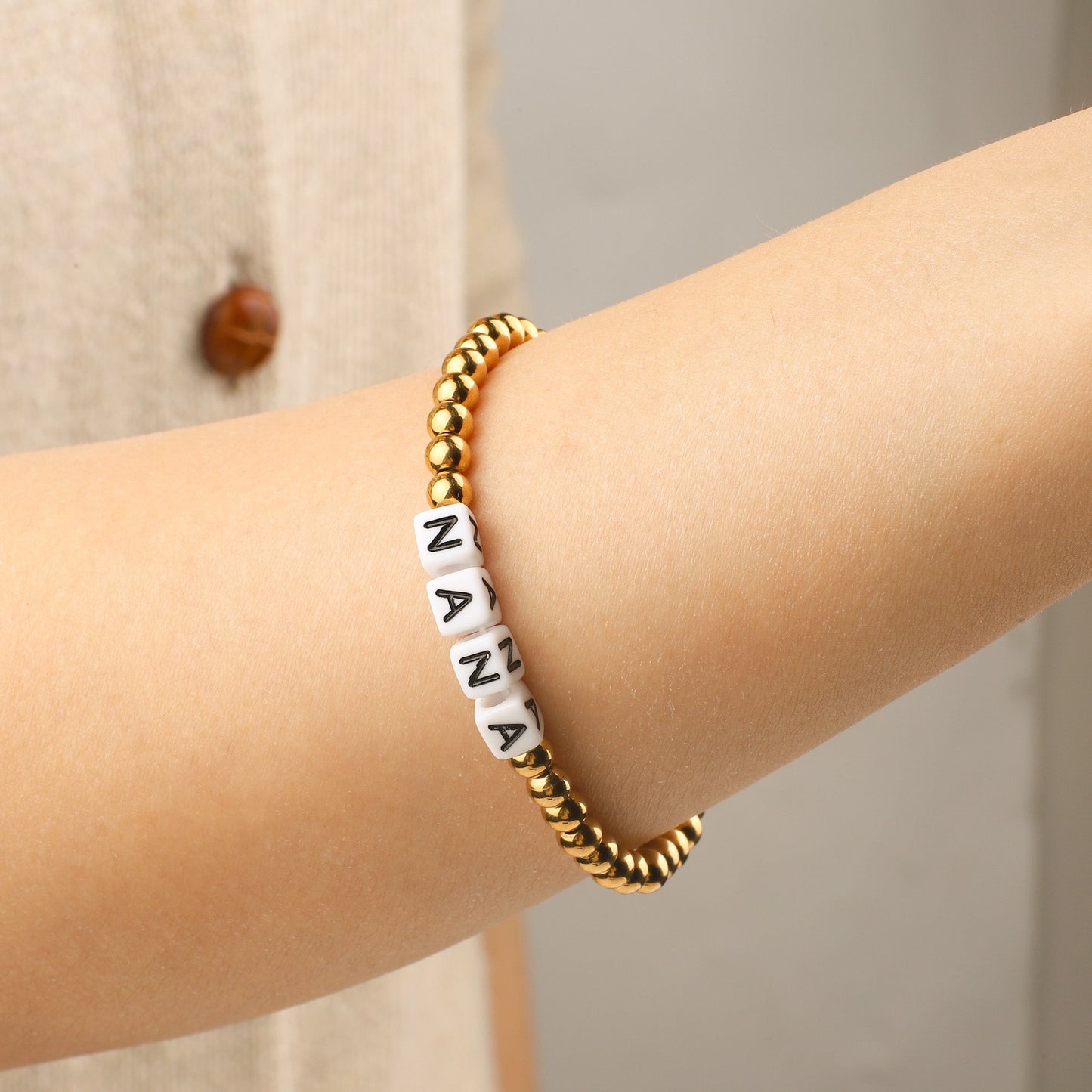 Personalized Waterproof Gold Beaded Bracelet