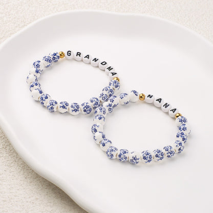 Customized Blue Porcelain Floral Beaded Bracelet