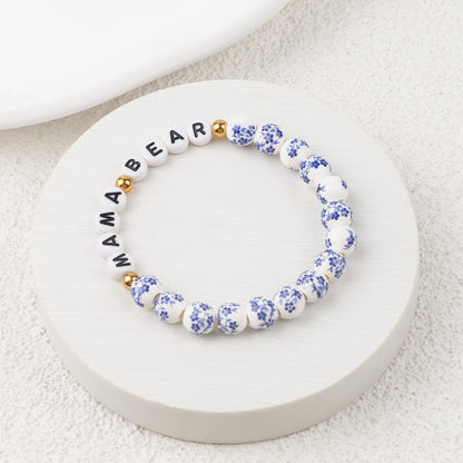 Customized Blue Porcelain Floral Beaded Bracelet