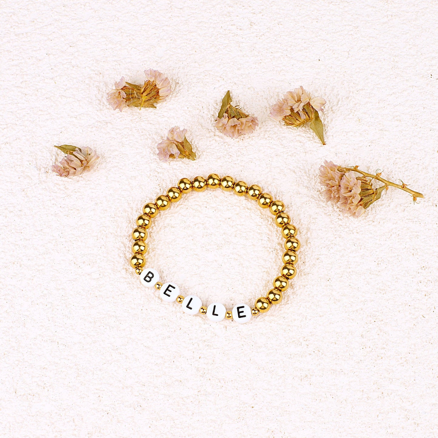 Personalized Gold Beaded Name Bracelet