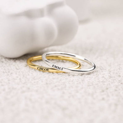 Tiny Stackable Sterling Silver Name Ring