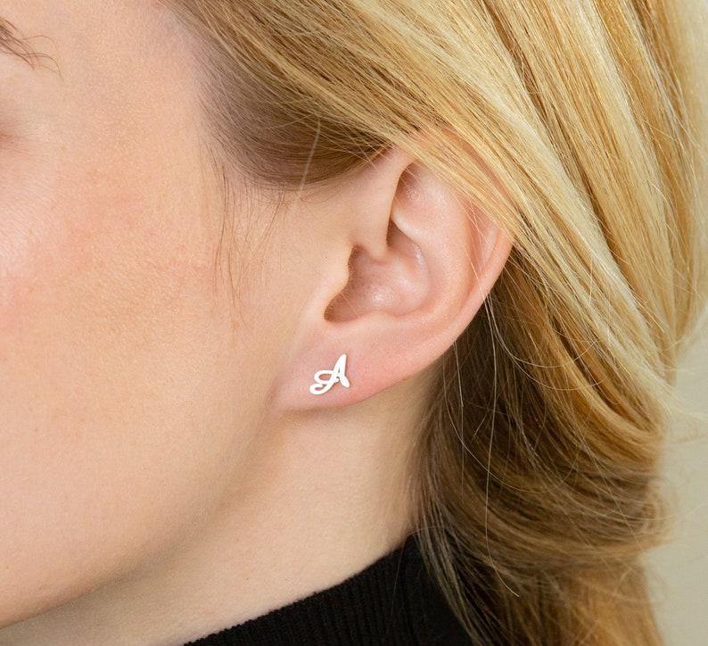 Personalized Dainty Initial Earrings in Silver Gold Rose Gold