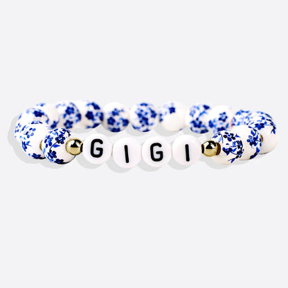 Personalized Blue Floral Beaded Bracelet