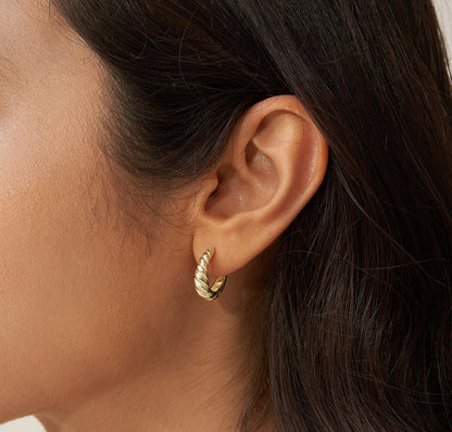 Gold Croissant Hoop Earrings in Sterling Silver