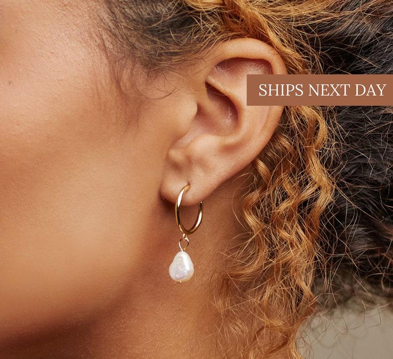 Personalized Pearl Drop Hoop Earrings