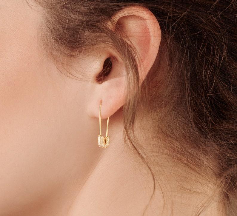 Gold Pave Safety Pin Earrings